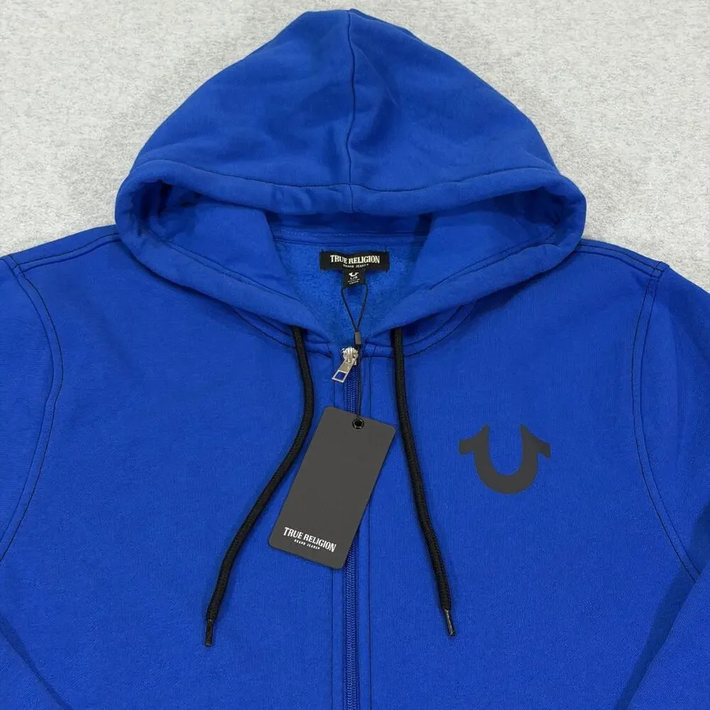 True Religion Mens Contrast TR Zip Hoodie Large L Surf The Web Blue Buddha NWT